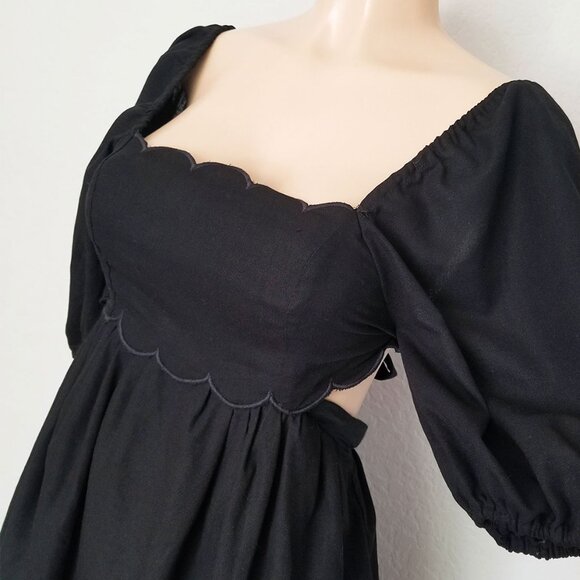NEW O.P.T. Black April Dress Scalloped Open Back Cutout Dress S Puff Sleeve $179 - Picture 10 of 16
